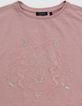 Rosa Mädchen-T-Shirt, Biobaumwolle, Spitze, Stick-4