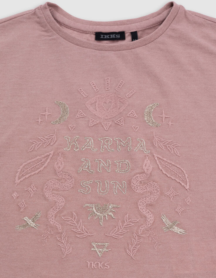 Rosa Mädchen-T-Shirt, Biobaumwolle, Spitze, Stick-4