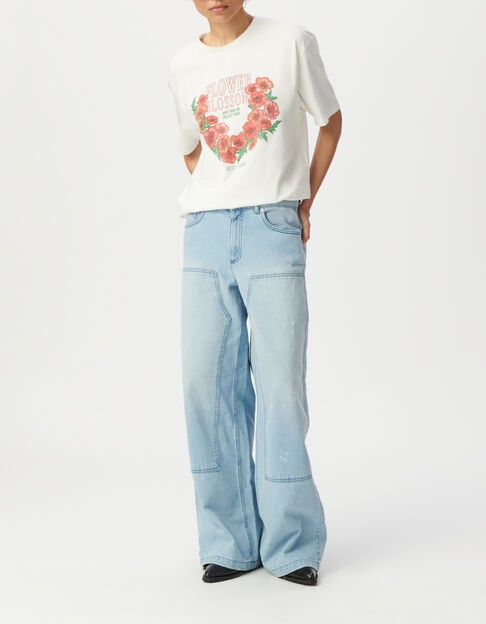 Camiseta cuello redondo blanca flores mensaje - IKKS