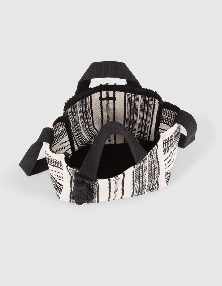 Schwarze und cremeweiße Mädchencabastasche mit Maxi-Quaste - IKKS