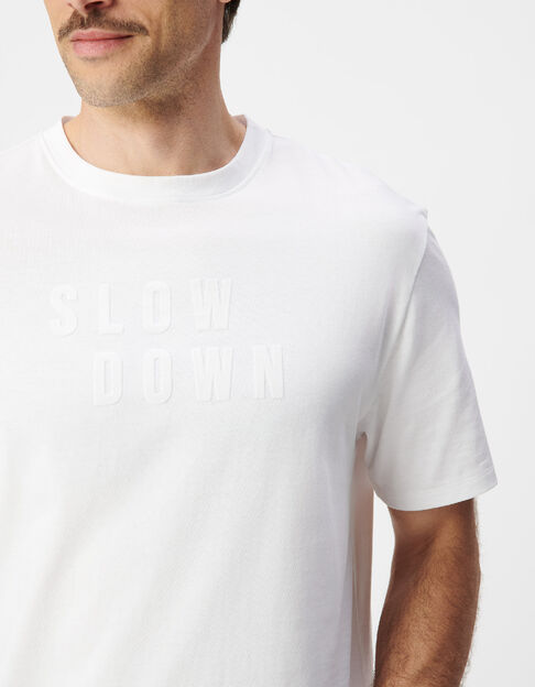 Herren T-Shirt aus wei&szlig;em Samt mit GEFLOCKTER Botschaft - IKKS