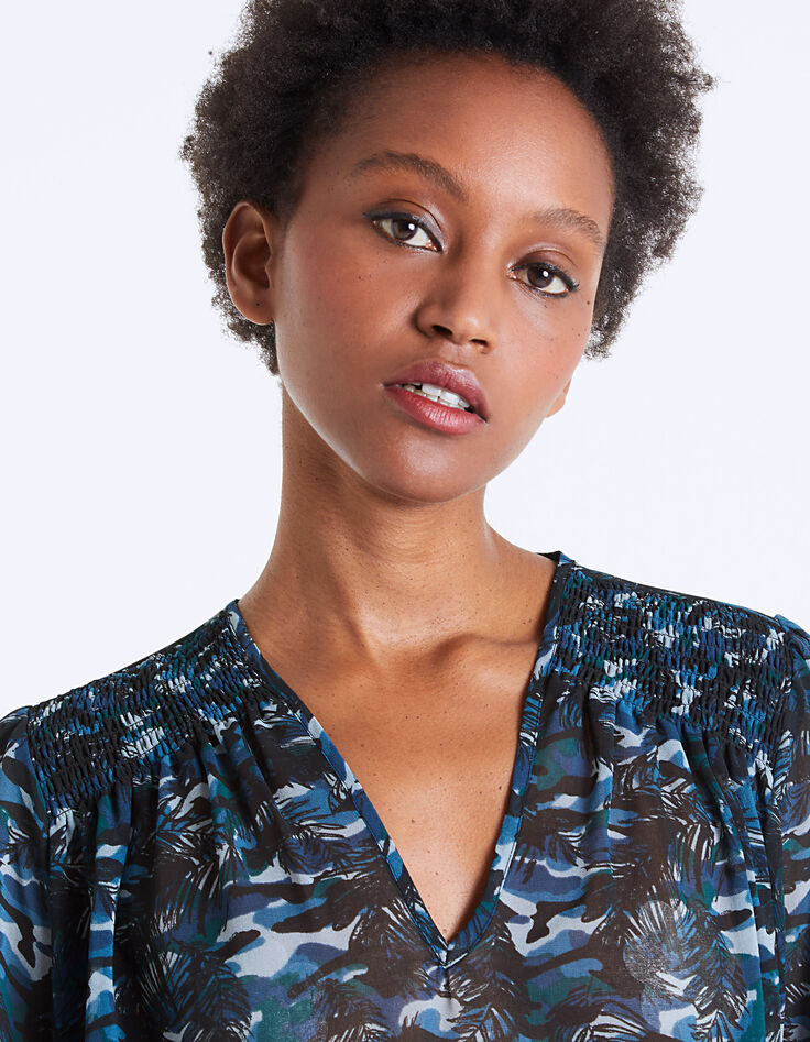 Blouse voile imprimé jungle smocks épaules femme-4