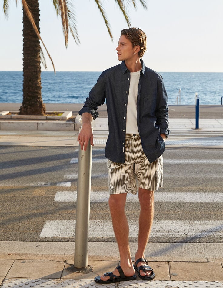 Men’s navy pure linen SLIM shirt-1 Men’s navy pure linen SLIM shirt-1