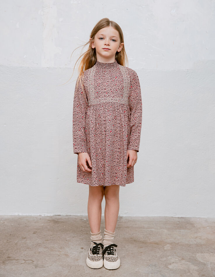 Robe rose imprimé fleuri fille-2