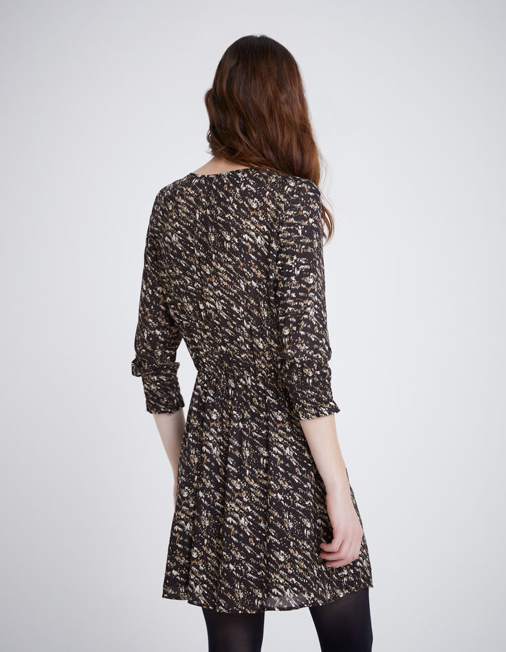 Robe portefeuille noire imprimé fusain Femme-4