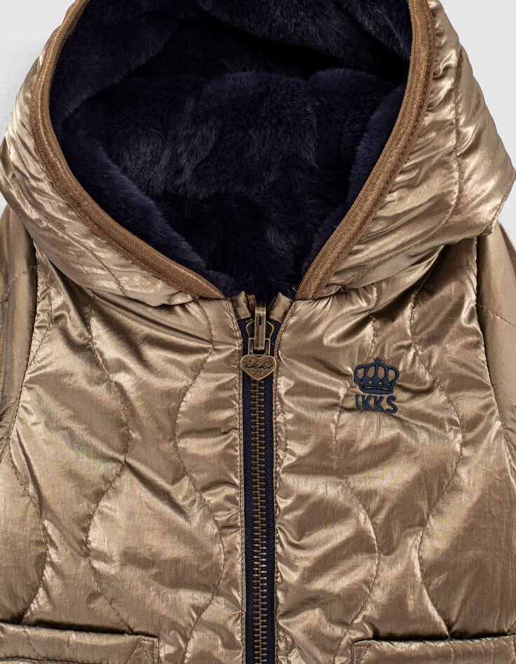 Doudoune réversible or et navy fourrée bébé fille-6