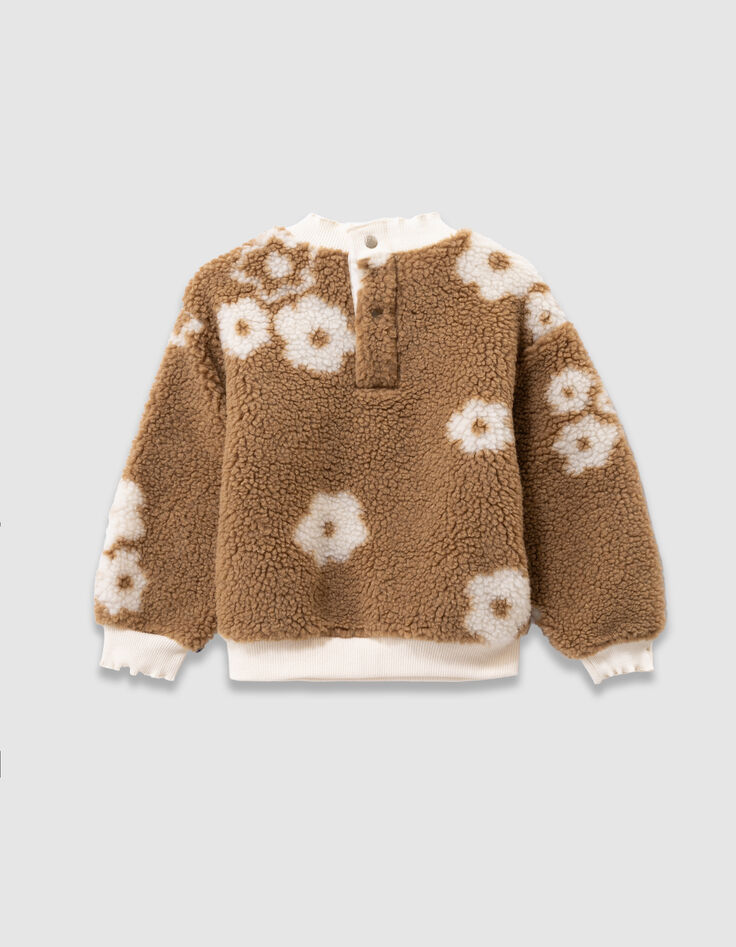 Beige sweater sherpa bloemenmotief meisjes-3