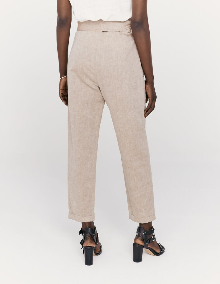 Women’s camel cotton & linen wide trousers, removable belt - IKKS