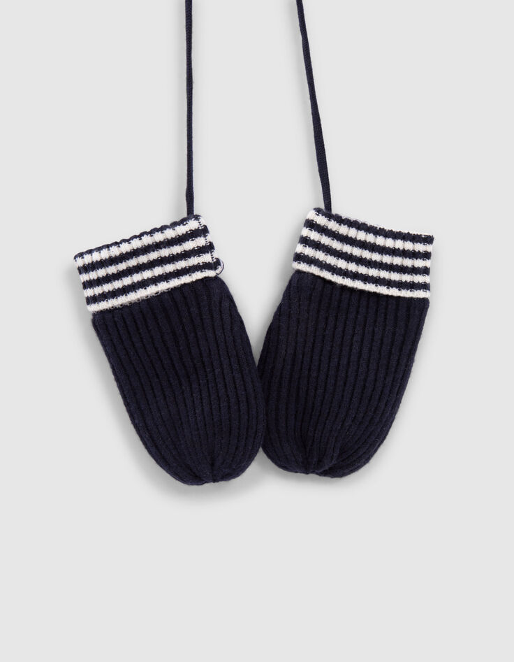 Baby boys’ navy ribbed knit mittens-3 Baby boys’ navy ribbed knit mittens-3