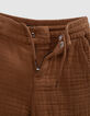 Bermuda shorts JOGGER LOOSE cognac cotton gauze for boy-8