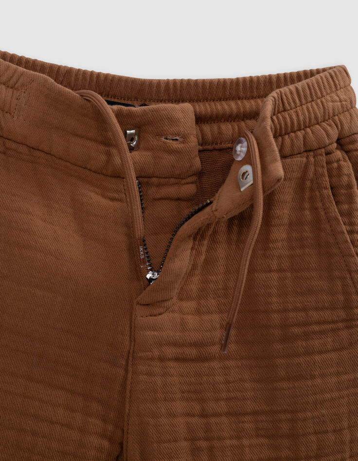 Bermuda shorts JOGGER LOOSE cognac cotton gauze for boy-8