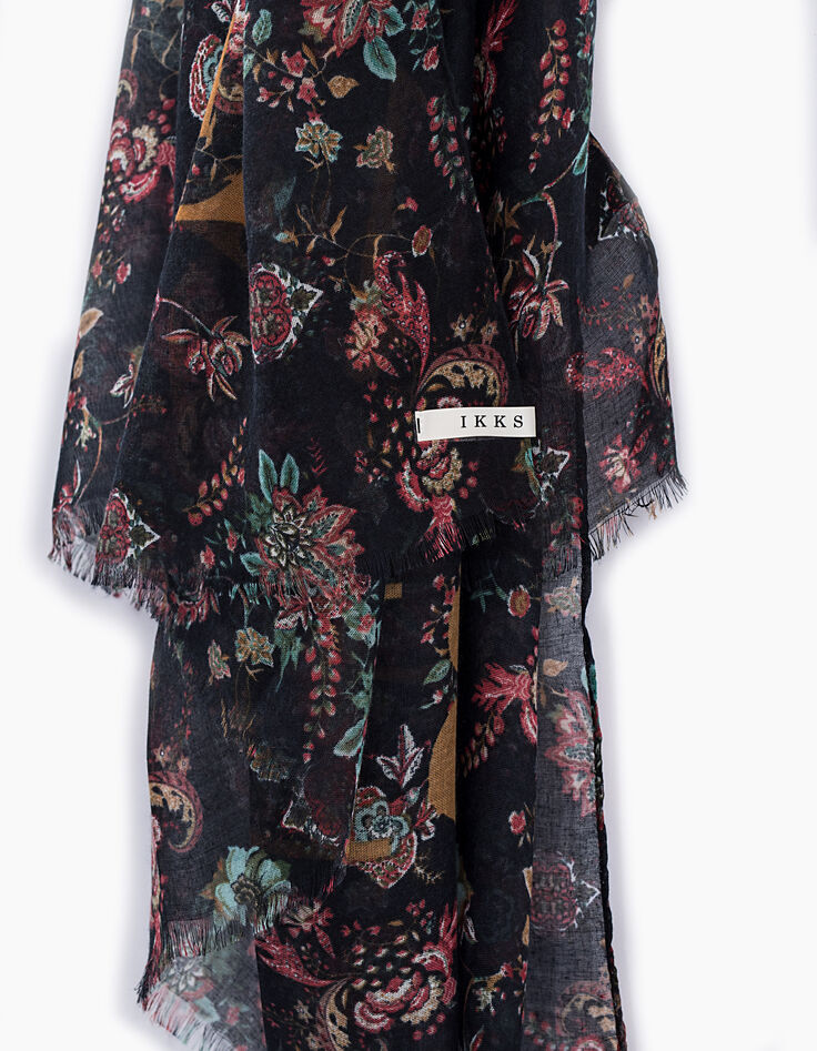 Chèche fin imprimé floral bords frangés femme-3