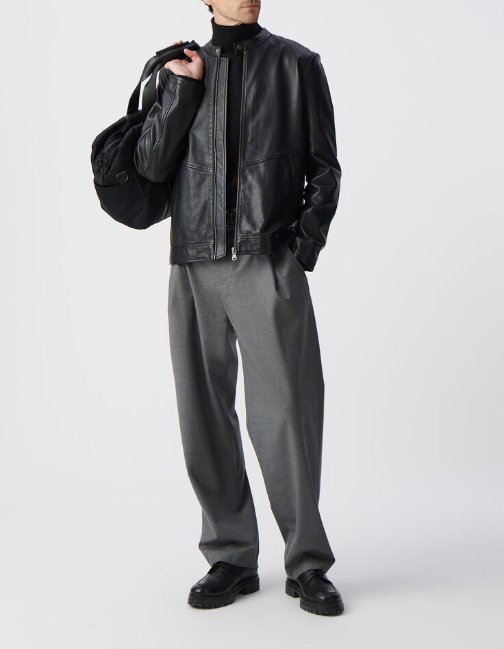 Men's black leather jacket-4