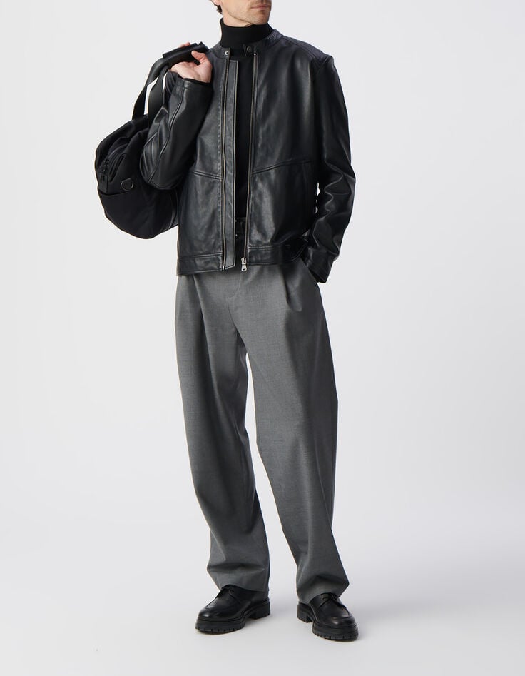 Men's black leather jacket-4 Men's black leather jacket-4