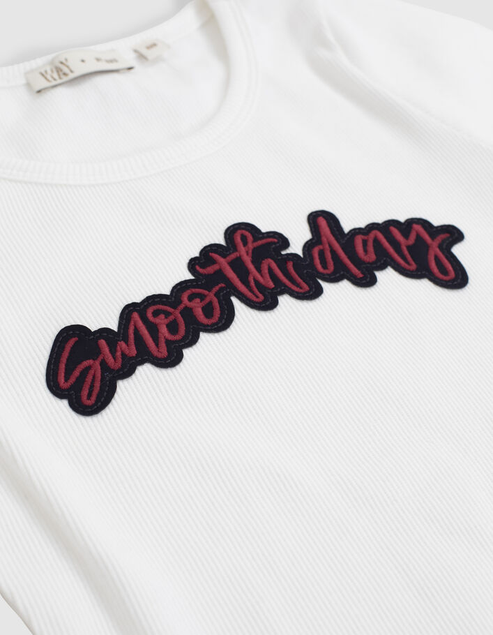 Girls’ ecru embroidered slogan cropped T-shirt - IKKS