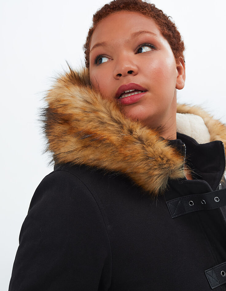 Zwarte parka met bont in duffle coatstijl I.Code -1