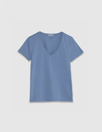 Turquoise Katoenen V-hals T-shirt voor Dames - IKKS