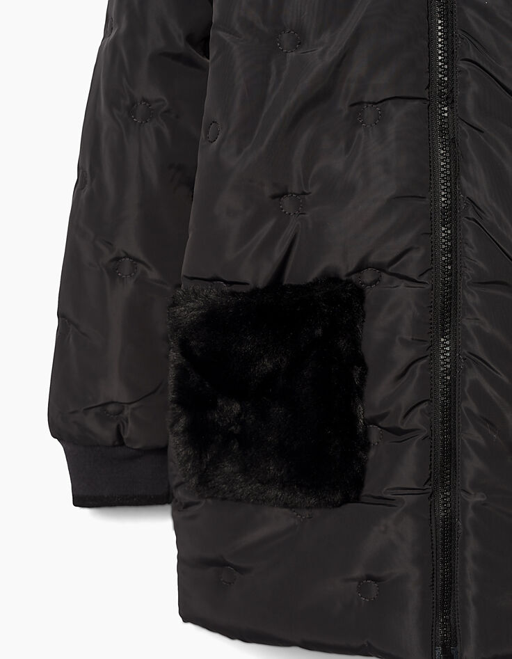 Doudoune longue noire &agrave; poches fourr&eacute;es fille-7