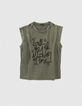 Tee-shirt en coton bio kaki délavé et message femme-6