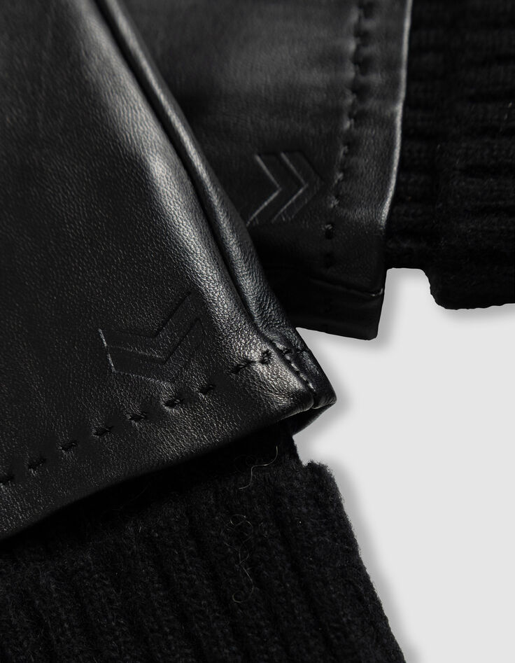 Gants longs noirs revers rayé Femme-4