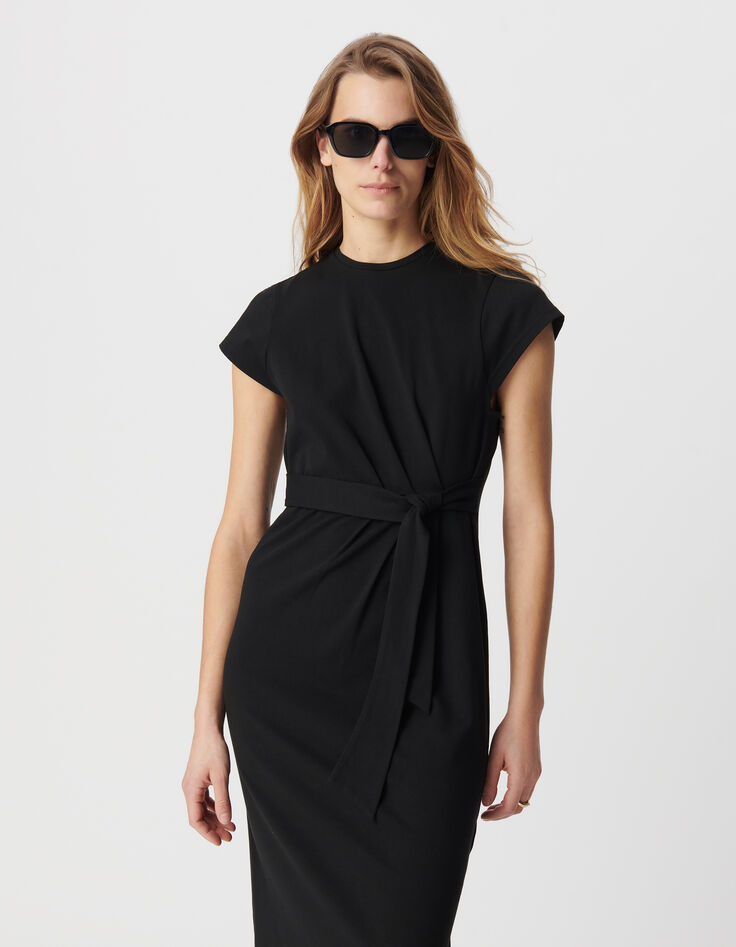 Vestido midi negro con lazo lateral Mujer-5
