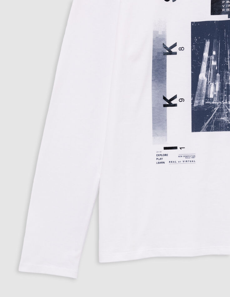 T-shirt blanc coton bio visuel buildings garçon-4 T-shirt blanc coton bio visuel buildings garçon-4