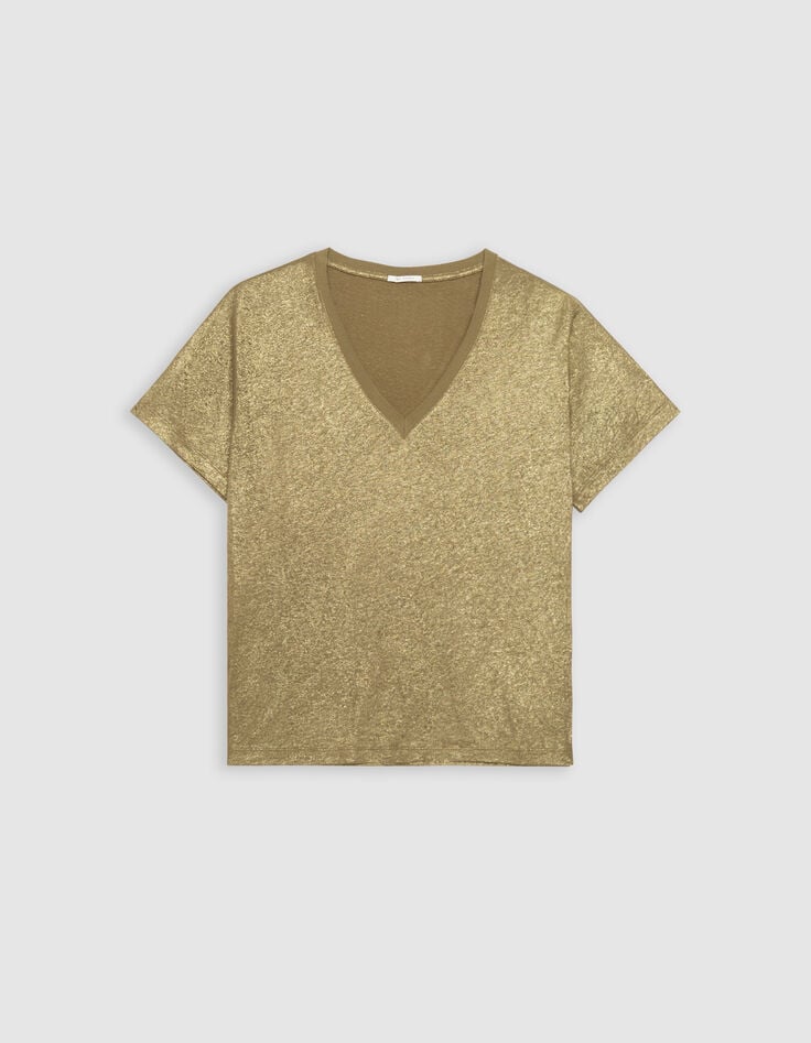 Camiseta manga corta caqui irisado acanalada mujer-5