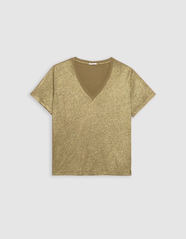 Camiseta manga corta caqui irisado acanalada mujer-5 Camiseta manga corta caqui irisado acanalada mujer-5