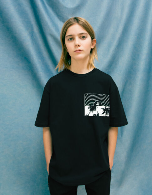 Zwart T-shirt palmprint vooraan jongens - IKKS