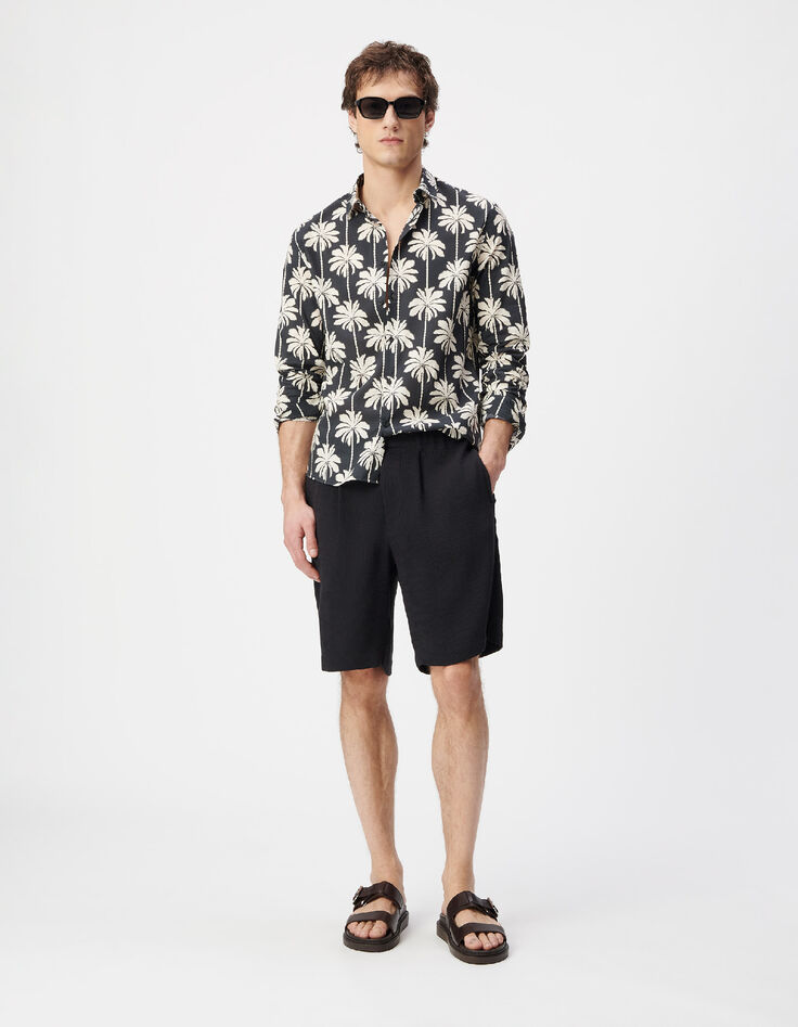 Chemise slim noire coton bio imprim&eacute; palmiers Homme-2