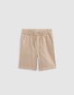 Beige Jungenbermudas, Biobaumwolle, Streifenmotiv-2