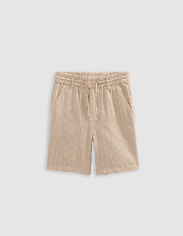Beige Jungenbermudas, Biobaumwolle, Streifenmotiv-2