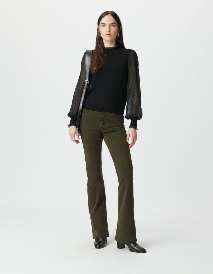 Jersey negro bimaterial punto mangas gasa plumetis mujer-7 Jersey negro bimaterial punto mangas gasa plumetis mujer-7
