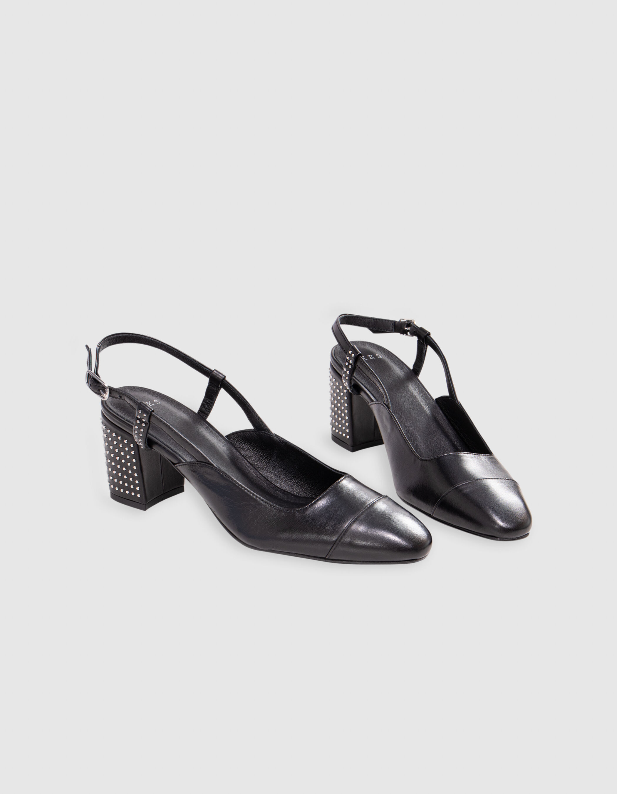 Slingbacks noires cuir talons décor clous Femme
