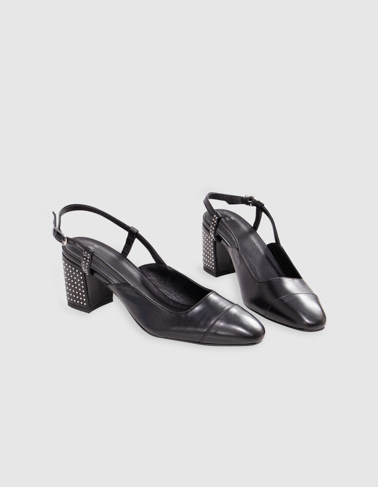 Slingbacks noires cuir talons d&eacute;cor clous Femme-6