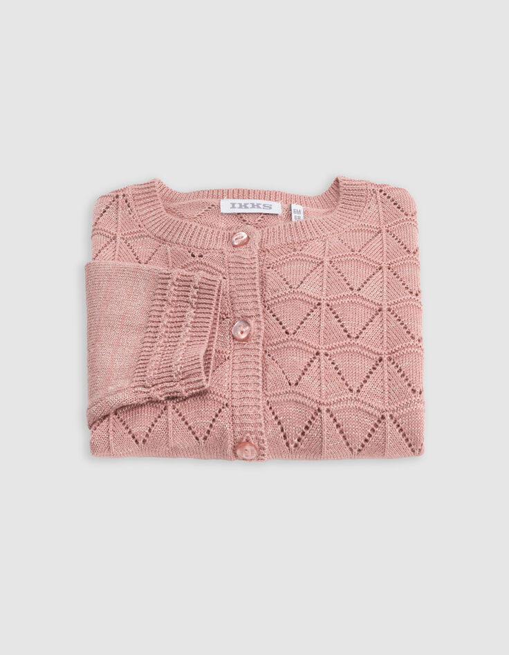 Cardigan rose tricot lurex ajouré bébé fille-5