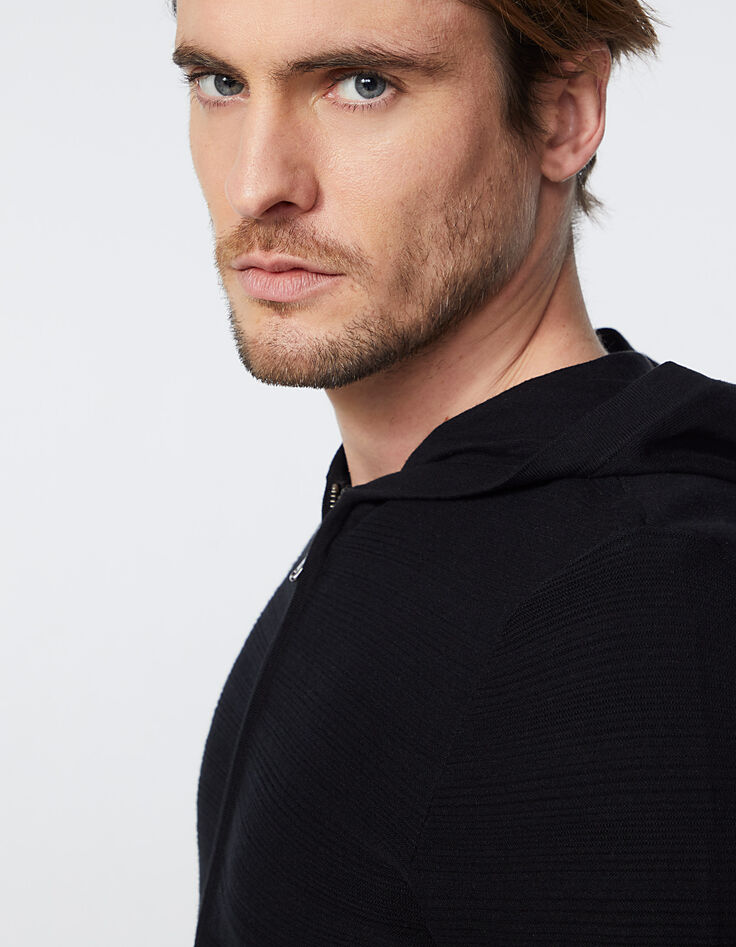 Cardigan noir tricot Ottoman à capuche Homme-5