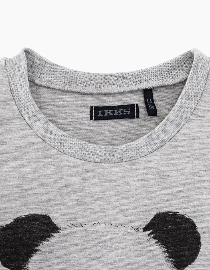 Tee-shirt gris chiné moyen visuel panda-skateur garçon -4