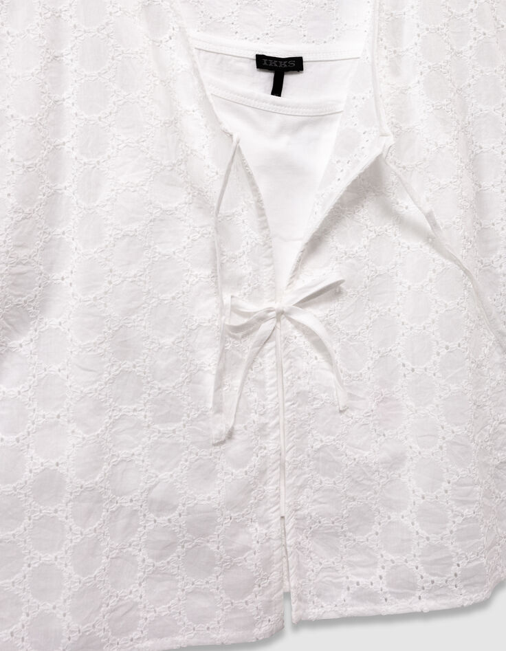 Chemise sans manches blanche dentelle à nouer devant fille-6
