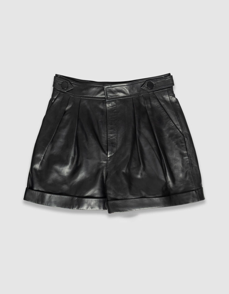 Short noir cuir à revers Femme-6
