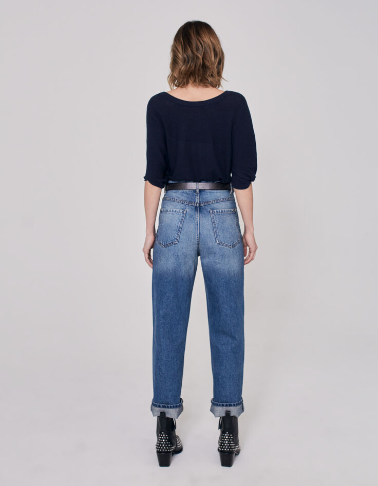 Pull marine tricot boutons dos réversible devant/dos femme-5