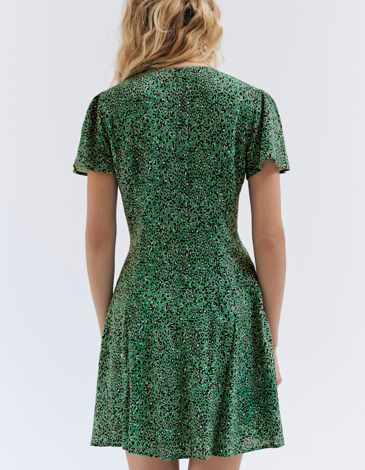 Vestido verde abotonado leopardo mujer-2