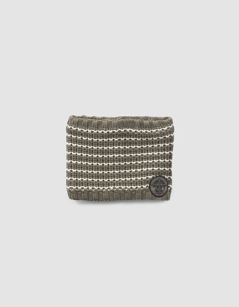 Boys’ khaki knit snood with white stripes