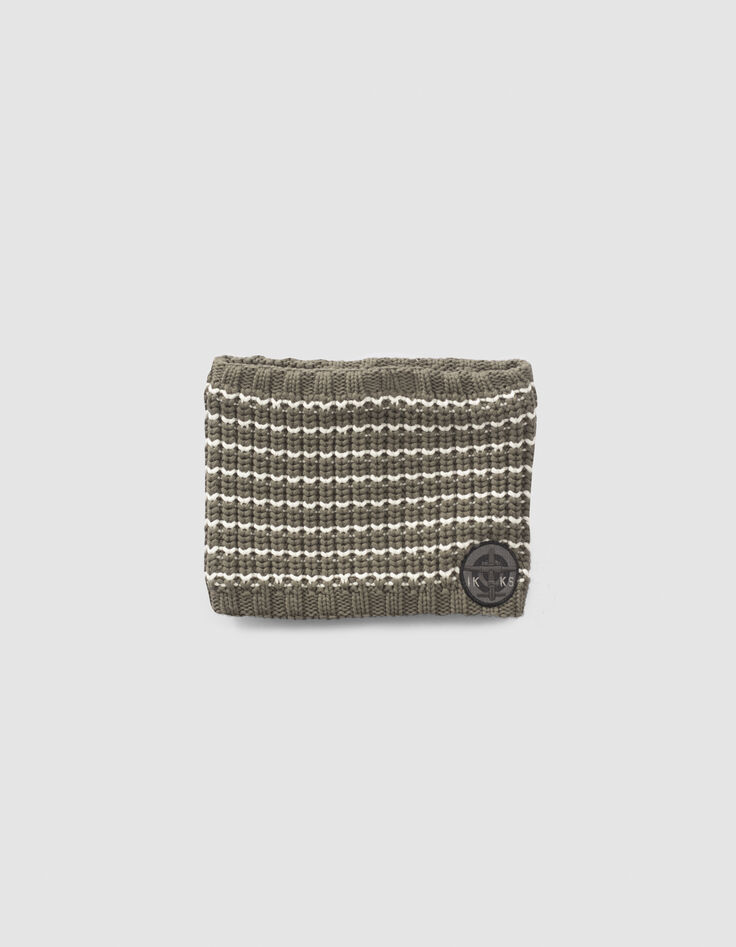 Snood kaki tricot rayé blanc garçon-1 Snood kaki tricot rayé blanc garçon-1