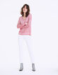 Pull col V rouge imprimé panthère métallisé femme-6