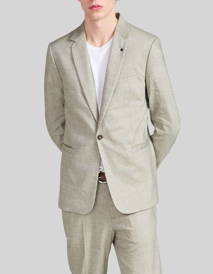 Veste de costume pistache lin m&eacute;lang&eacute; Homme-5