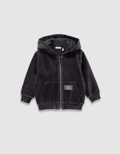 Graue Jungensweatjacke mit Kapuze aus Rippstrick - IKKS
