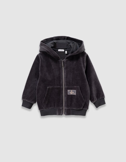 Graue Jungensweatjacke mit Kapuze aus Rippstrick - IKKS
