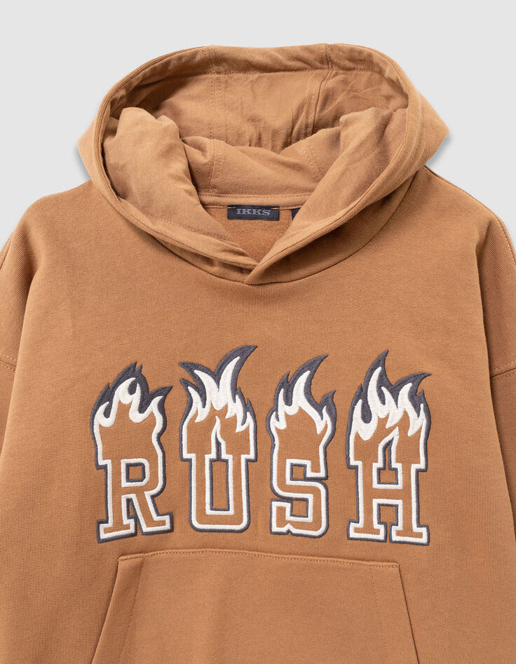 Camelbraunes Jungen-Kapuzensweatshirt Maxi-Schriftzug-4