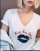 Elfenbeinfarbenes T-Shirt mit beflockter Botschaft Damen-6